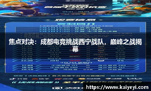 焦点对决：成都电竞挑战西宁战队，巅峰之战揭幕